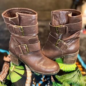 Sam Edelman Women’s Troy Moto Buckle Mid Calf Leather Boots Brown 8.5‎